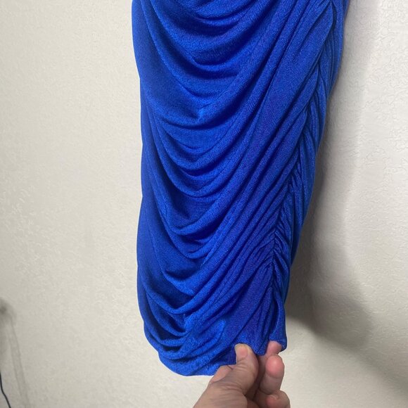 One-Shoulder Ruched Royal Blue Midi Dress By Cloud Ten Size L Stretch Party - Picture 4 of 13